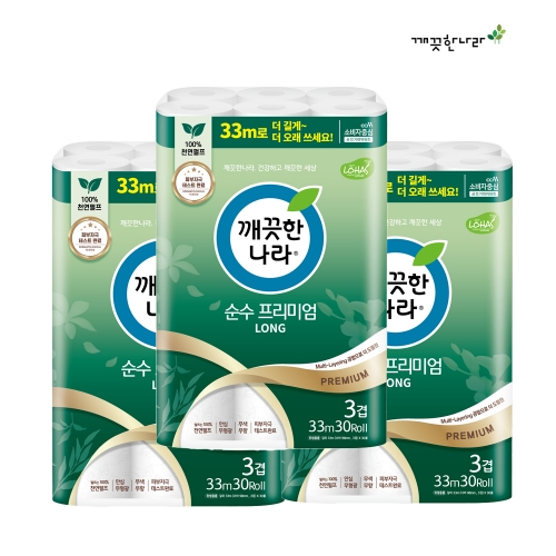[깨끗한나라] 순수 프리미엄 33m 30롤 x 3팩