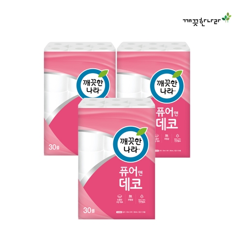 [깨끗한나라] 3겹 퓨어앤데코 30m 30롤 x 3팩