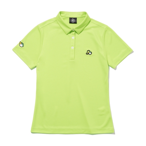 [복사] 투에니더그 자수 카라 여성 반팔 티셔츠[YELLOW GREEN]