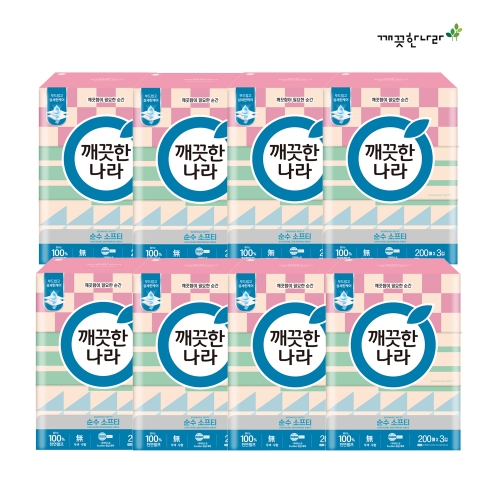 [깨끗한나라] 순수소프티 미용티슈 200매 3입 x 8팩