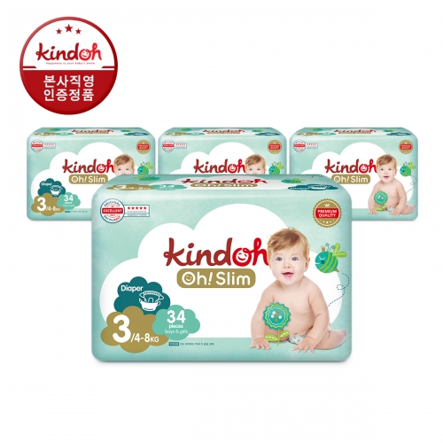 킨도 프리미엄 오슬림 밴드형 기저귀 3단계 중형(4~8kg) 34매x4팩(총136매)