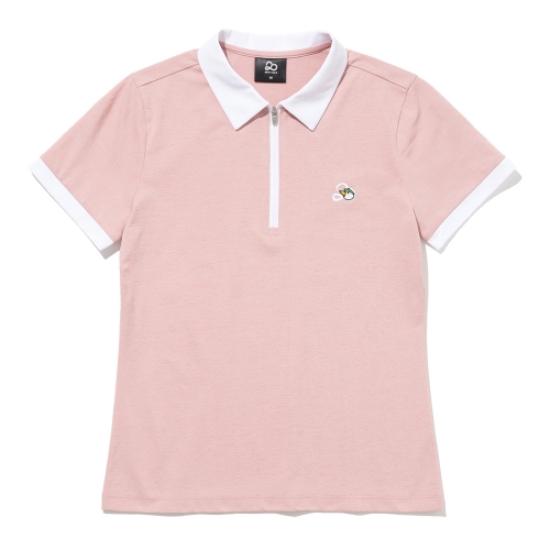 배색 하프집업 여성 반팔 티셔츠 [CORAL PINK]