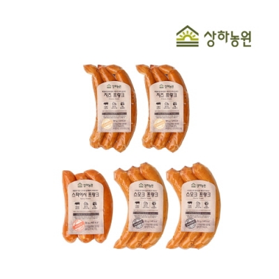 [상하농원] 식감이 풍부한 수제 스모크프랑크 180g 2개 + 국산 하이멜트 수제 치즈프랑크 180g 2개 + 알싸하고 담백한 수제 스파이시프랑크 180g 1개