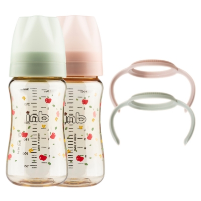 아이앤비 프리미엄 2in1 PPSU 노꼭지 젖병 300ML*2개묶음(세이지/베이지핑크)+2in1젖병손잡이