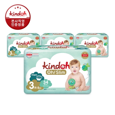 킨도 프리미엄 오슬림 밴드형 기저귀 3단계 중형(4~8kg) 34매x4팩(총136매)