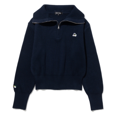 코튼 카라넥 골지 여성 하프 집업 니트 [NAVY]