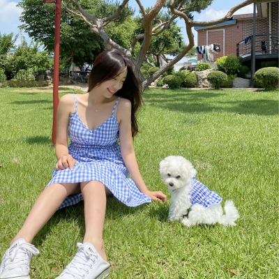 강아지 커플룩 체크 원피스2colors