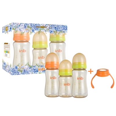아이앤비PPSU 노꼭지 젖병 3종세트 300ML(그린)+300ML(오렌지)+200ML(그린)+손잡이