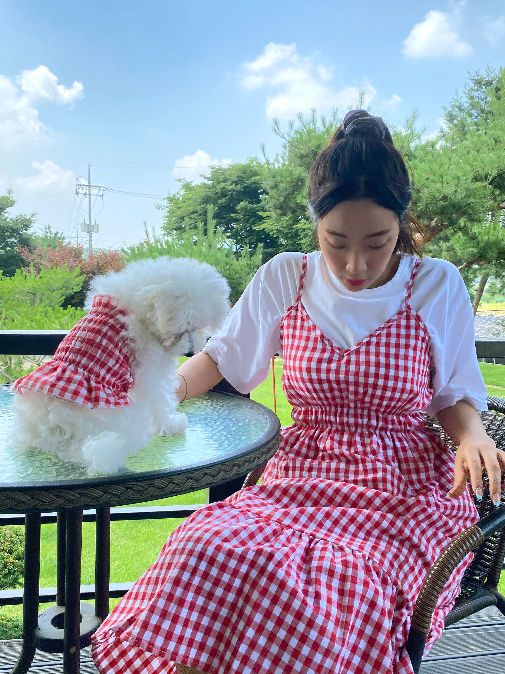 강아지 커플룩 체크 원피스2colors